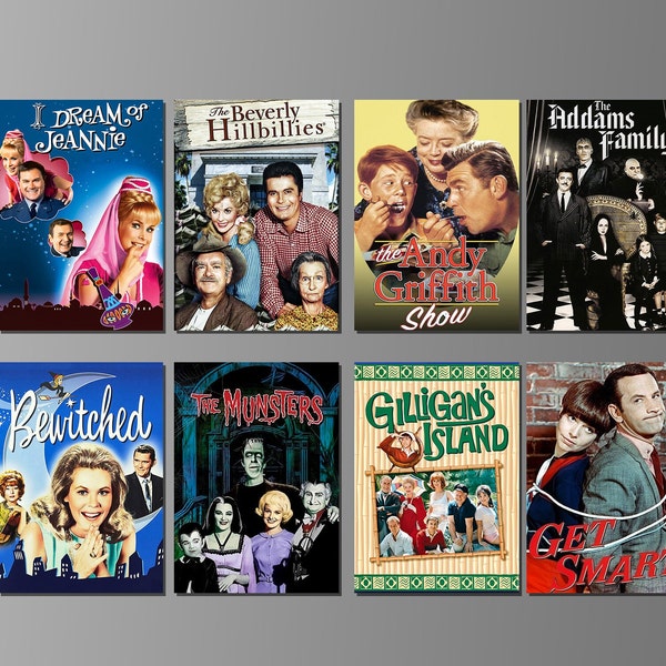 Retro TV Sitcoms from the 1960s, Images on Refrigerator Magnets. Vintage 60s Television