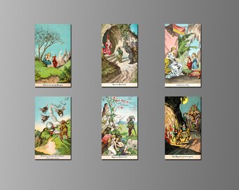 Fairy Tale Illustrations on Refrigerator Magnets. Poland, Dwarves. O Krasnoludkach i o Sierotce Marysi.  Six Different Choices. (Set Nº 1)