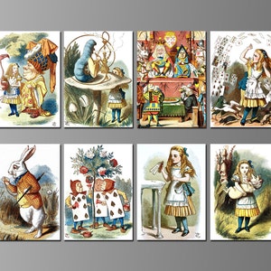 Alice in Wonderland by Sir John Tenniel Refrigerator Magnets. Colored Illustrations from The Nursery Alice by Lewis Carroll. (Set Nº 2)