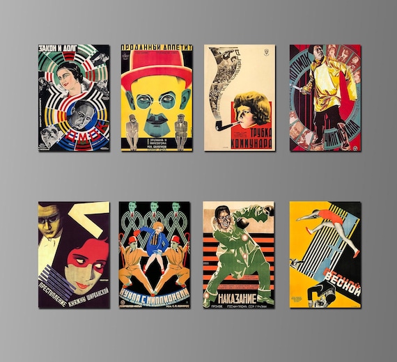 Soviet Avant-Garde Film Posters on Magnets. Soviet and Russian culture, history, art. Eight Different Choices (Set Nº 3)