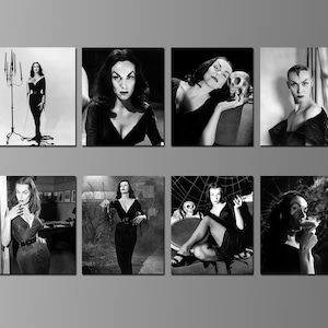 Vampira Black & White Images on Magnets. Horror, Vintage, Macabre, Maila Nurmi. Eight Different Choices. (Set Nº 1)