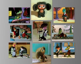 Clips de películas clásicas de animación soviéticas en imanes para refrigerador. Cheburashka, Cocodrilo Gena, Shapoklyak. 1971, Nueve opciones diferentes. Colección n.º 1