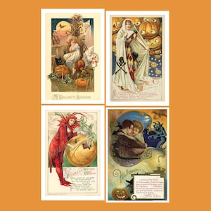 Vintage-Halloween-Postkarten, 10 x 15 cm, auf Glanzpapier oder mattem Archivpapier.