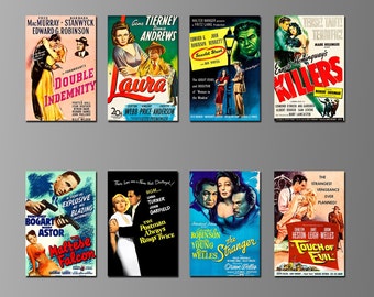 Pósteres de películas clásicas de cine negro de los años 40 en imanes. Ocho opciones diferentes. (Set n.º 1)