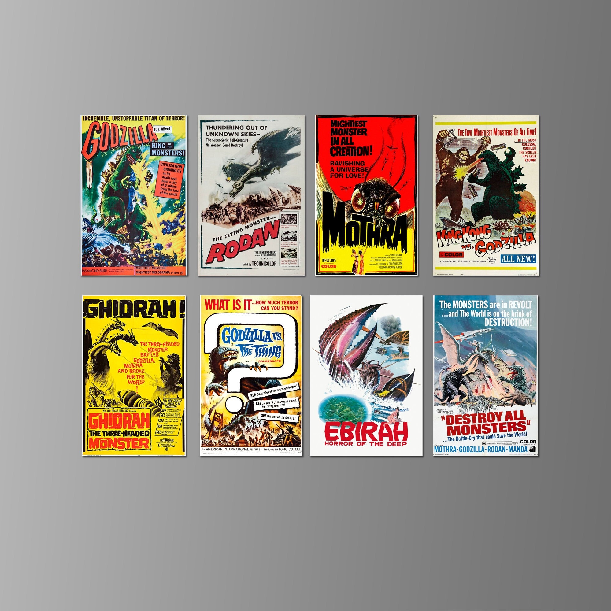 Classic Japanese Monster Movie Posters on Magnets. English