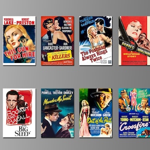 Klassieke film noir-filmposters uit de jaren 40 op magneten.  Acht verschillende keuzes. (Set nr. 2)