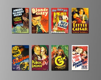 Classic Gangster Movie Posters from the 1930s on Magnets. James Cagney, Edward G. Robinson, Humphrey Bogart. Eight Different. (Set Nº 1)