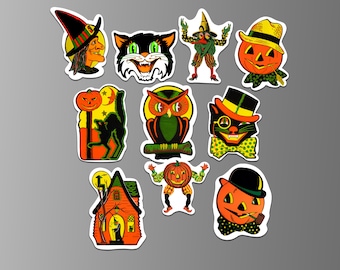 Halloween Decorations on Refrigerator Magnets. Retro Vintage Images. Cut Outs with White Borders. Individual or Set. (Set Nº 2)