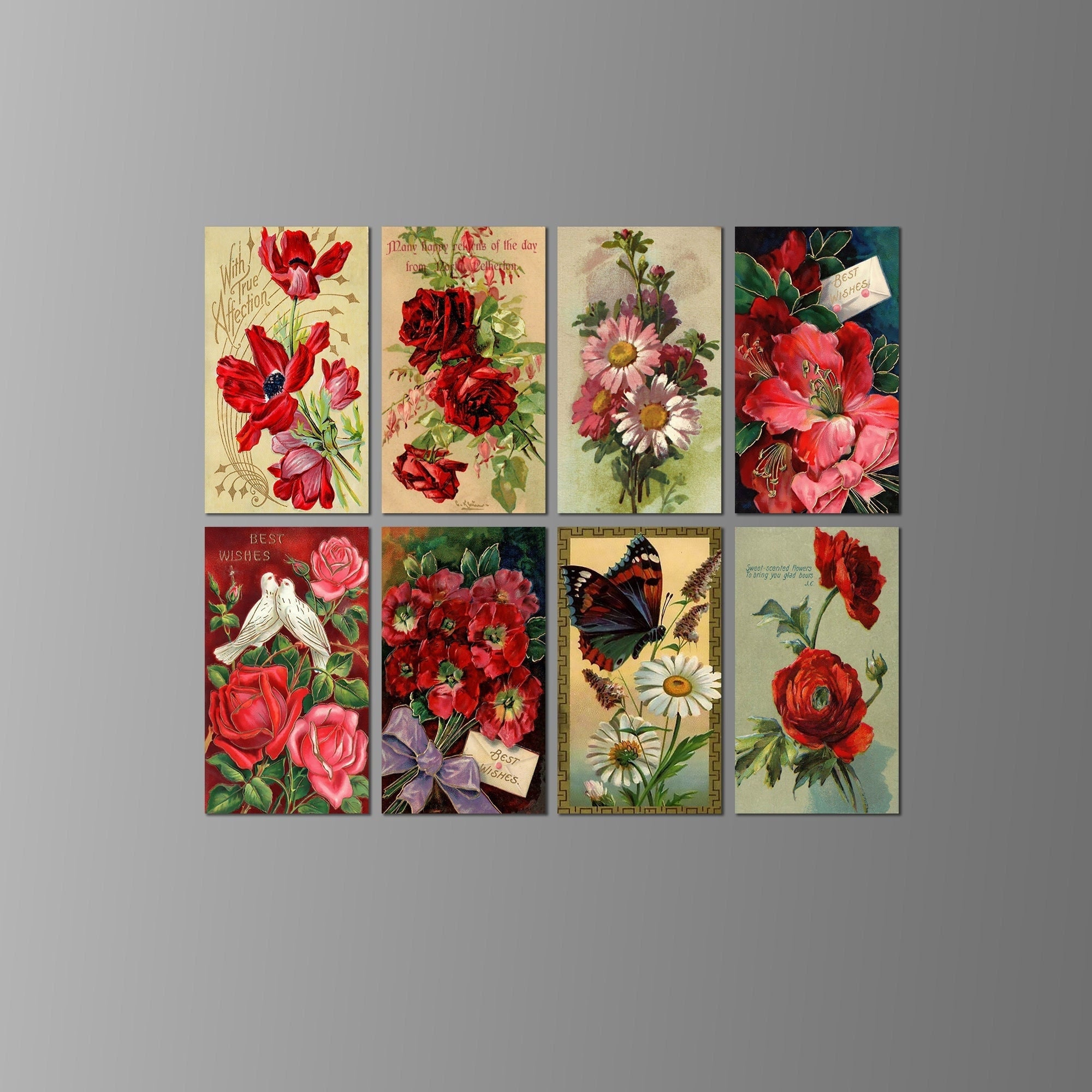 Vintage Victorian Flowers Kitchen Refrigerator Magnets Set of 5 