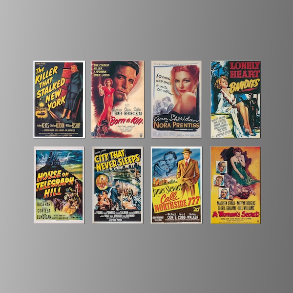 Classic Film Noir Movie Posters from the 1940s and 1950s on Magnets.  Eight Different Choices. (Set Nº 3)