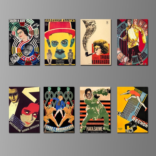 Soviet Avant-Garde Film Posters on Magnets. Soviet and Russian culture, history, art. Eight Different Choices (Set Nº 3)