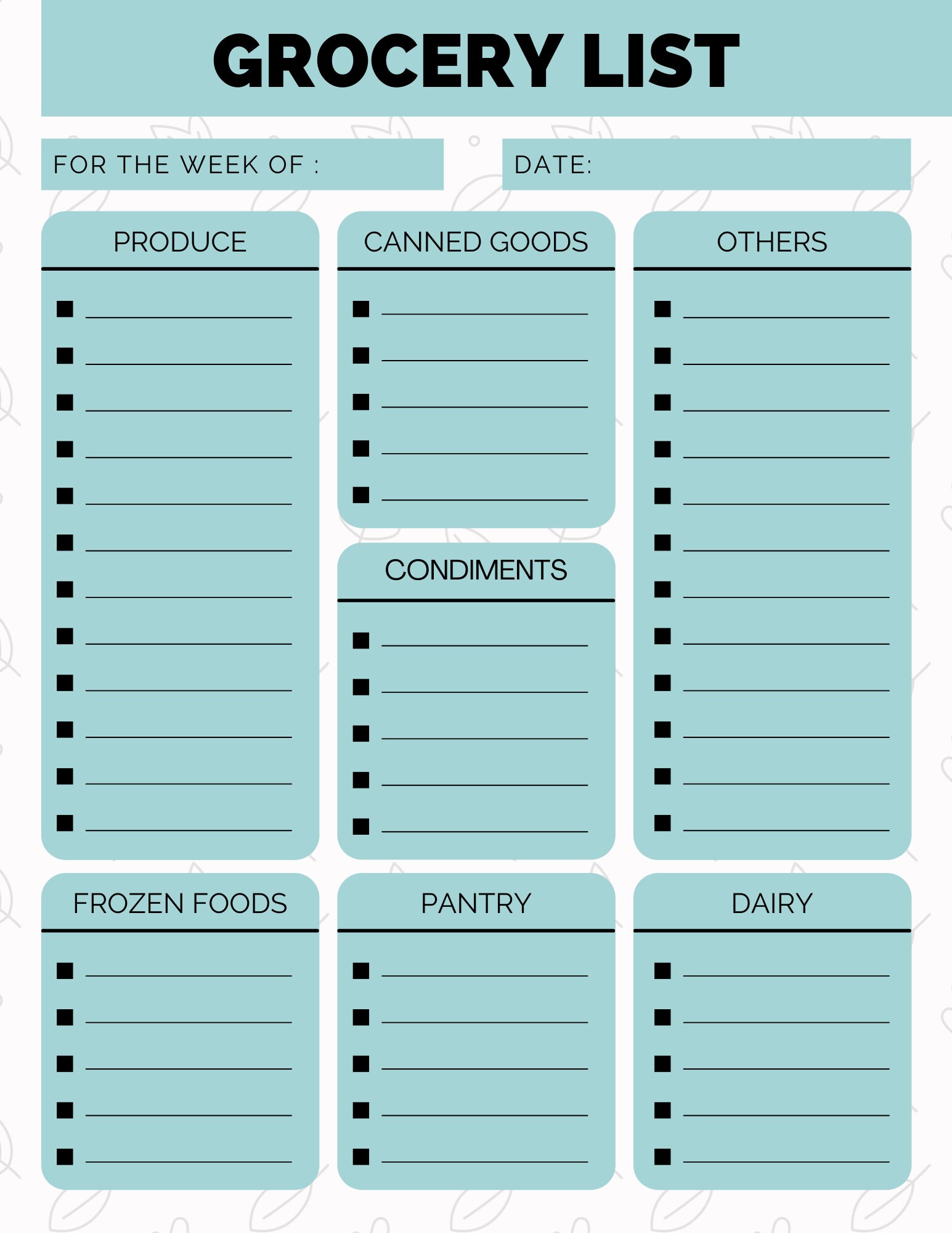 pack of 4 printable grocery list blank pages all different etsy