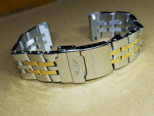 BREITLING 18MM/20MM/22MM/24MM 2/Tone--S/Steel/Yellow Gold Gents Watch Strap,New,Straight Lugs, 20MM