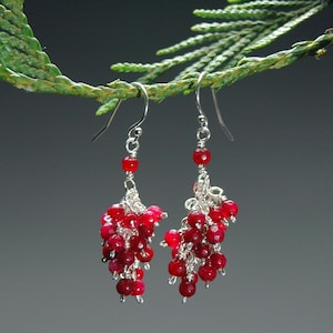 Red jade cluster earrings
