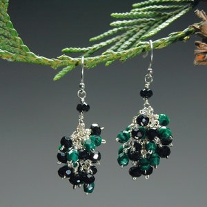 black and green czech glass earrings