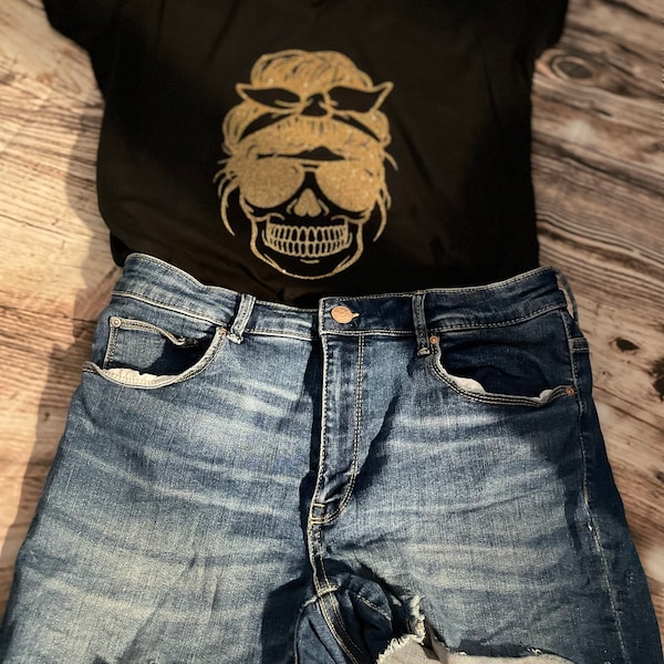 Skull Shirt Glitzer Gold