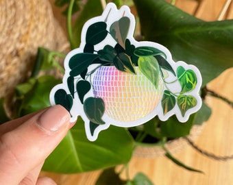 Holographic pothos plant vinyl sticker | Disco ball plant vinyl sticker | Groovy indoor plant sticker