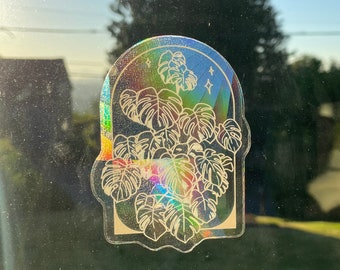 Monstera Sun Catcher Sticker | Plant Sun Catcher Sticker | House Plant Window Sticker | Light Refractive Sticker