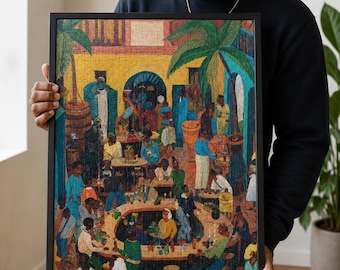 Rompecabezas de arte afroamericano/caribeño con caricaturas de artistas afroamericanos. Regalo divertido para ella/él. Rompecabezas para adultos de 250/500/1000 piezas.