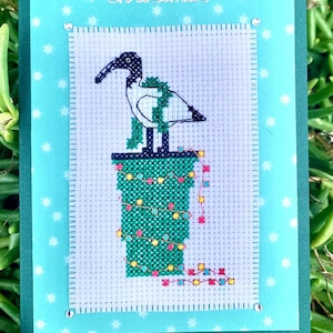 Bin Chicken Ibis Christmas Cross Stitch Pattern Instant Download PDF Australian Animal Bird Card
