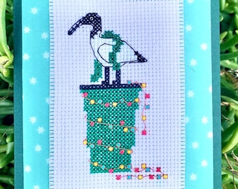 Bin Chicken Ibis Christmas Cross Stitch Pattern Instant Download PDF Australian Animal Bird Card
