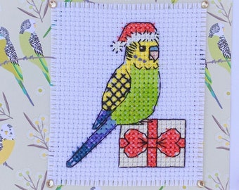 セキセイインコのクリスマスクロスステッチパターンPDFの即時ダウンロードオーストラリアの鳥