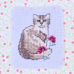 Cross Stitch Pattern Flower Cat Instant Download PDF