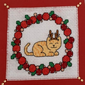 Christmas Reindeer Cat Cross Stitch Pattern Instant Download PDF