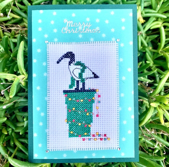 Bin Chicken Ibis Christmas Cross Stitch Pattern Instant Download PDF Australian Animal Bird Card