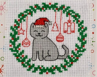 クリスマスオーナメント猫クロスステッチパターンPDFの即時ダウンロード