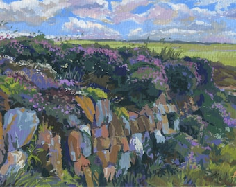 A4 Giclee print 'Tickled Pink' - a thrift covered Cornish 'hedge' between Helston and Porthleven - archival 310gsm cotton paper