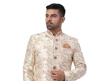 Ivory embroidery silk sherwani suit for me | Groom sherwani set | wedding dress for me | India ethnic sherwani dhoti | sherwani for boys