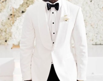 White tuxedo two pieces suit for men | Wedding suit for men | Groom tuxedo | Grooms men suit | Prom wear suit | Dinner suit | Boys jacket