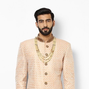 Peach coloured embroidered sherwani for groom | Men wedding sherwani | india men ethnic sherwani | Sherwani for boys | Men sherwani suit