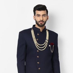 Navy Blue Indo Western Suit: Men&#39;s Wedding Sherwani, Harem Pants