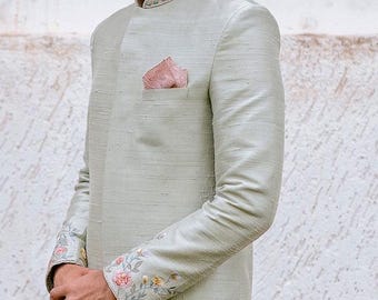 Hand Embroidered Silk Sherwani: Indian Wedding Outfit