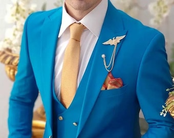 Blue Men's 3-Piece Suit: Slim Fit Wedding Groom Suit