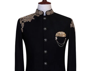 Black hand embroidered jodhpuri suit men for groom and wedding