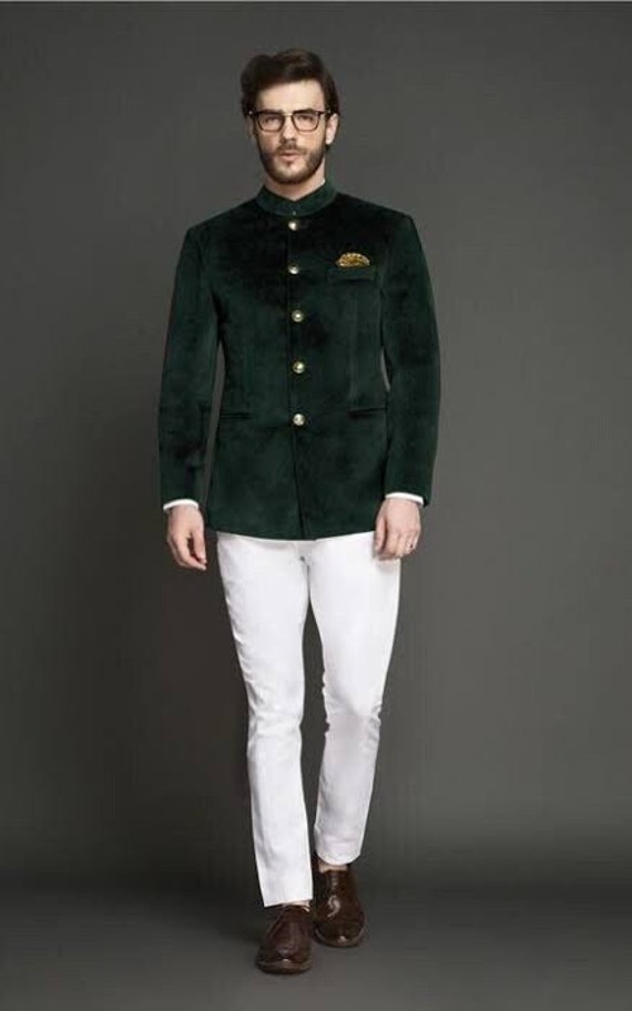 Emerald Green Ban Collar Suit for Me Jodhpuri Suit for Wedding