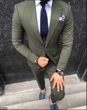 Olive Green Three Pieces Men Suit Vest Wedding Suit Jacket Men Groom ...