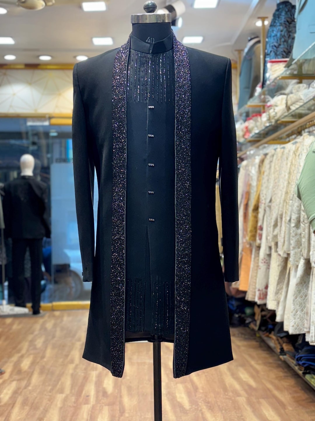 Buy Black Shrug Styled Indowestern Sherwani Pieces Suit for Men