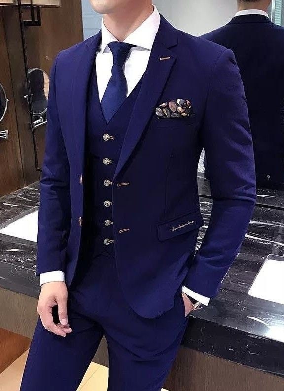 Royal Blue Men's 3-piece Suit: Slim Fit Wedding Prom Suit