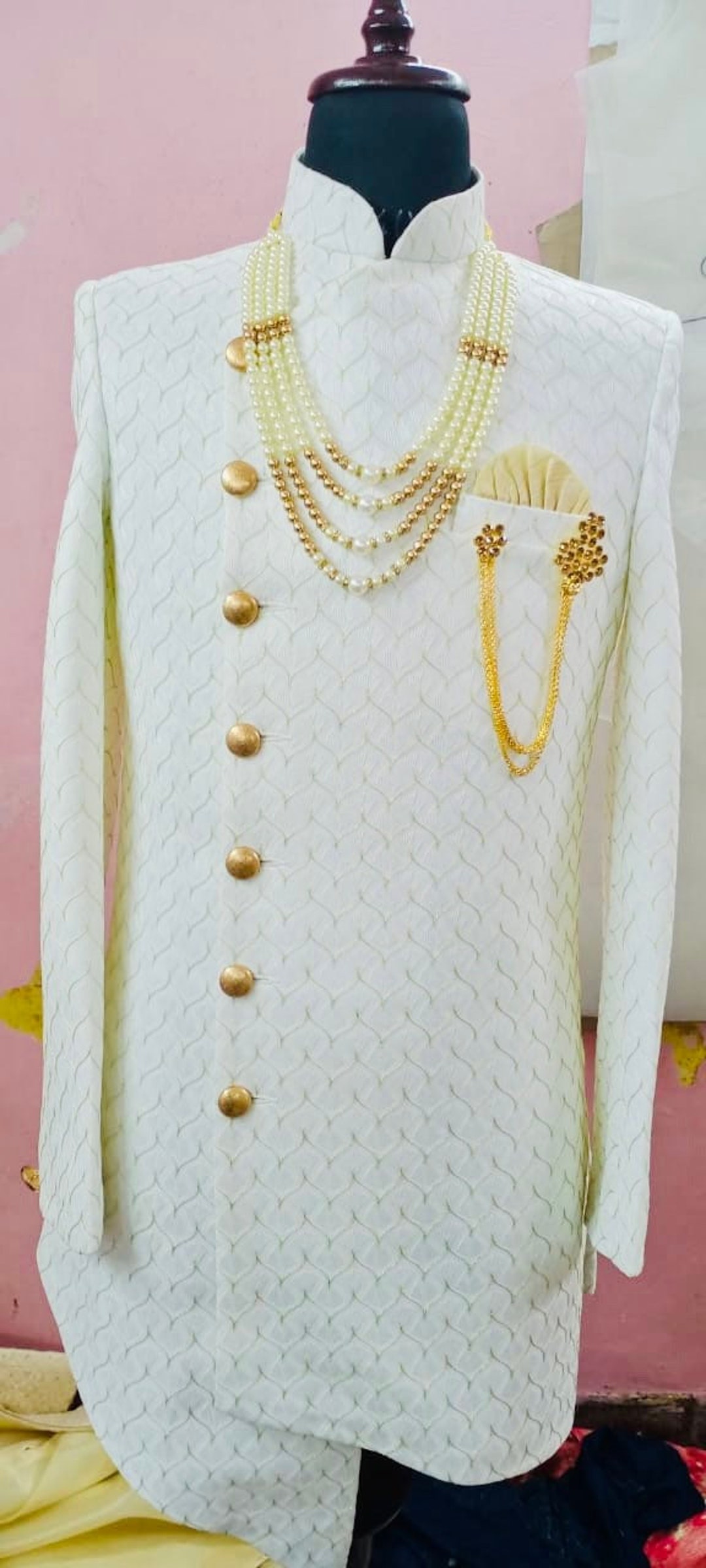 Embroidered White Sherwani Suit: Indian Wedding Groom Attire