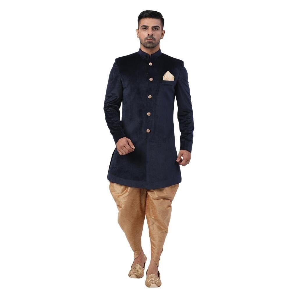 Threadwork Navy Blue Indowestern Sherwani | Western formal wear, Suit  designs, Western suits