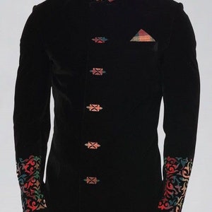 Black velvet laser embroidered indo western sherwani suit for men groom suit for wedding Indian men ethnic sherwani Indo for him image 2