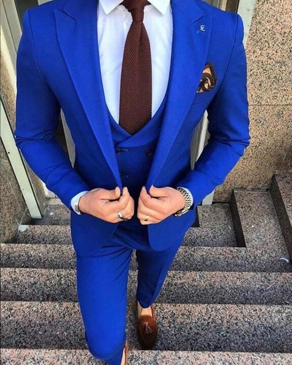 Royal blue three piece suit for men | Wedding suit vest for men | Groom  tuxedo | Grooms men suit | Prom wear | Suit jacket | Dinner suit