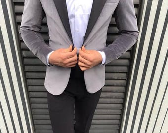 Grey coloured velvet blazer for men | Jacket for men | Velvet jacket for wedding | Blazers for grooms men Prom wear
