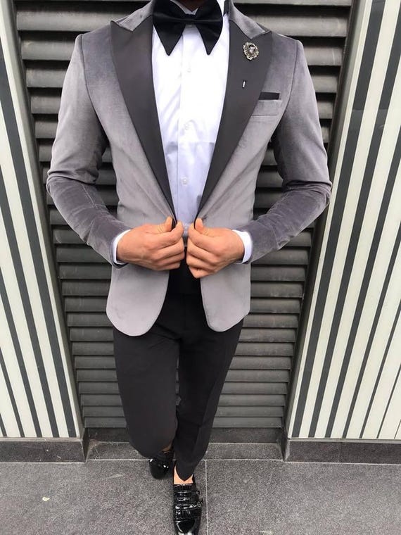 Grey velvet jacket mens outlet