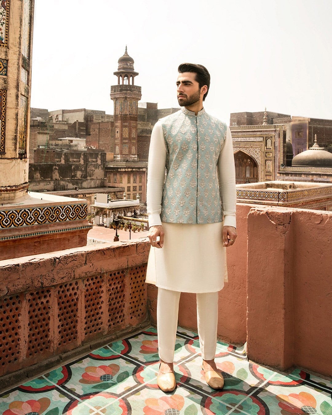 Handmade Silk Blend Kurta Set: Embroidered Vest, Slim Fit