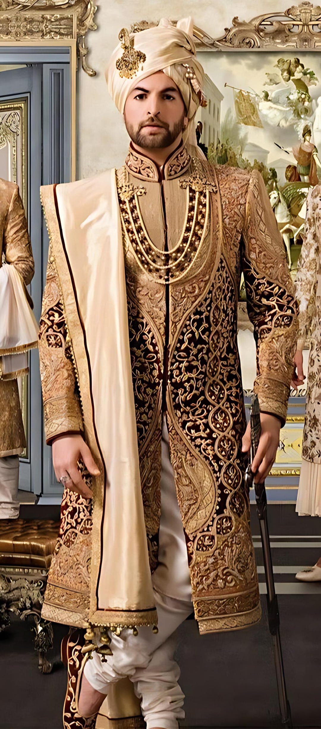 Golden Embroidered Banaarsi Silk Groom Sherwani: Indian Wedding Suit - Etsy  Israel